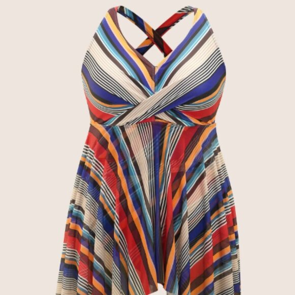 BloomChic Size XL Color Stripes Twist Hanky Hem Swim Dress - Picture 7 of 8